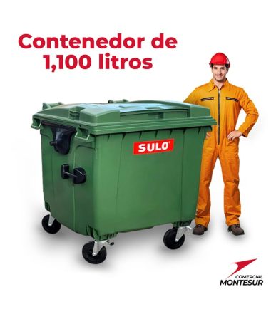 Oferta contenedor de basura con 4 ruedas y tapa marca SULO color Verde