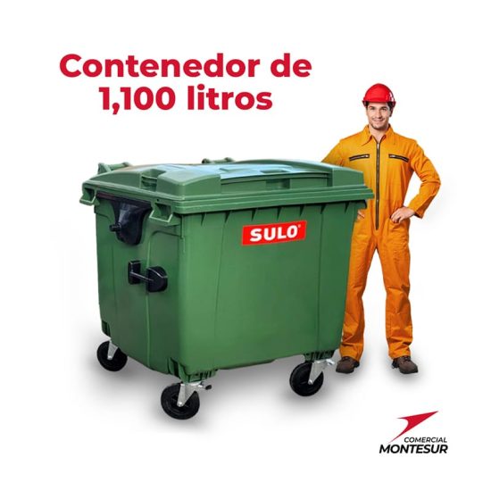 Oferta contenedor de basura con 4 ruedas y tapa marca SULO color Verde