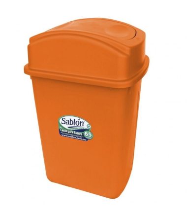 Bote de Basura 65L Sablón Naranja con Tapa Balancín Lateral