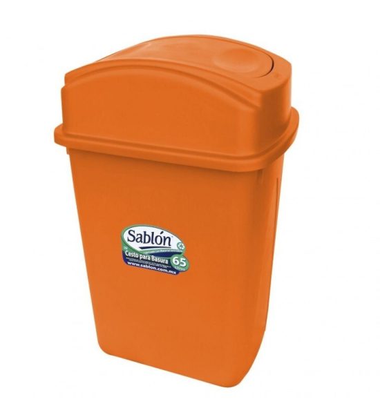 Bote de Basura 65L Sablón Naranja con Tapa Balancín Lateral