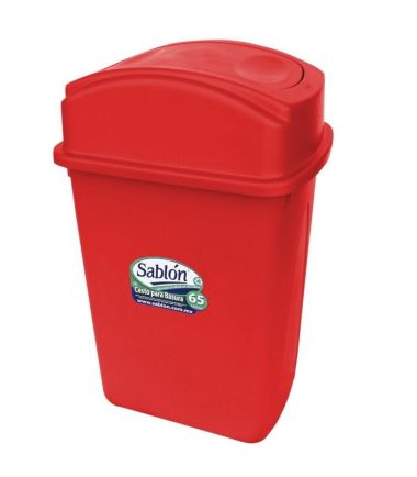 Bote de Basura 65L Sablón Rojo con Tapa Balancín Lateral