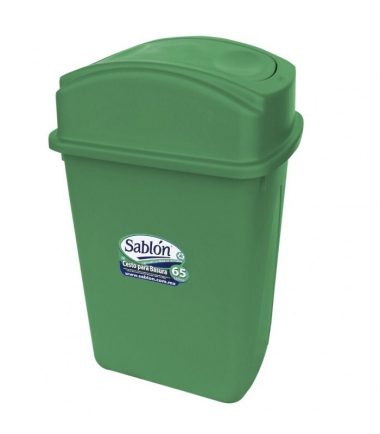 Bote de Basura 65L Sablón Verde con Tapa Balancín Lateral