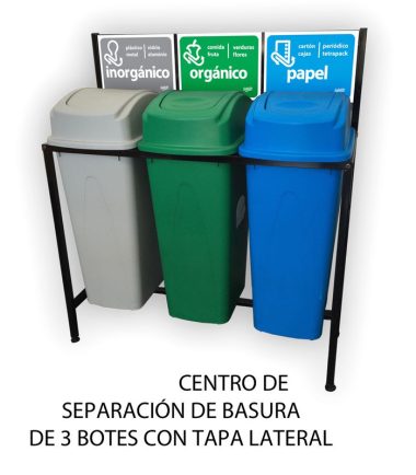 Isla de Reciclaje con Botes de Basura Sablón de 3 Divisiones