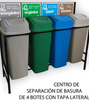 Isla de Reciclaje con Botes de Basura Sablón de 4 Divisiones