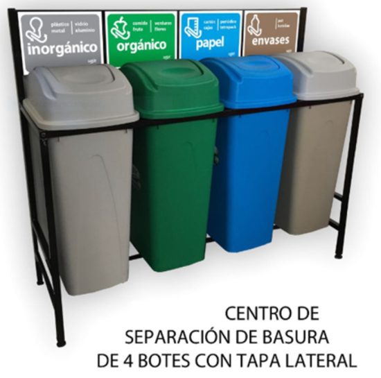 Isla de Reciclaje con Botes de Basura Sablón de 4 Divisiones