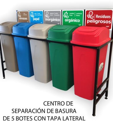 Isla de Reciclaje con Botes de Basura Sablón de 5 Divisiones